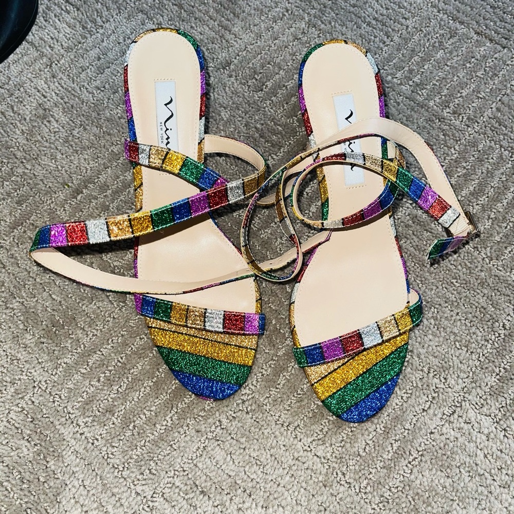 Multi color straps heels